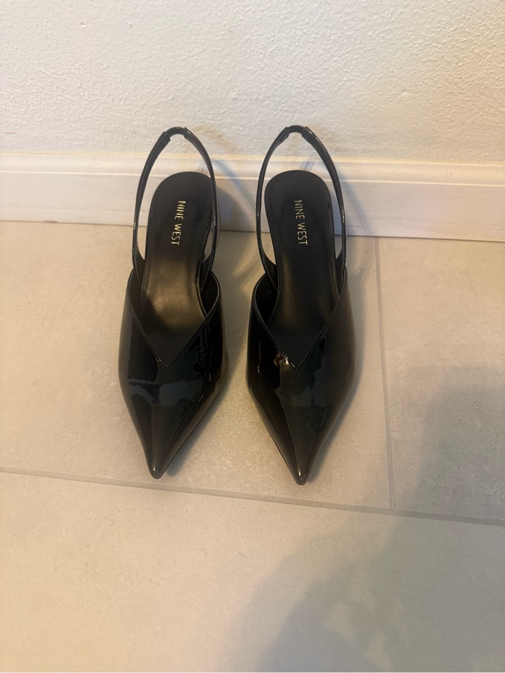 Nine West Black Patent Pointed Slingback Pumps